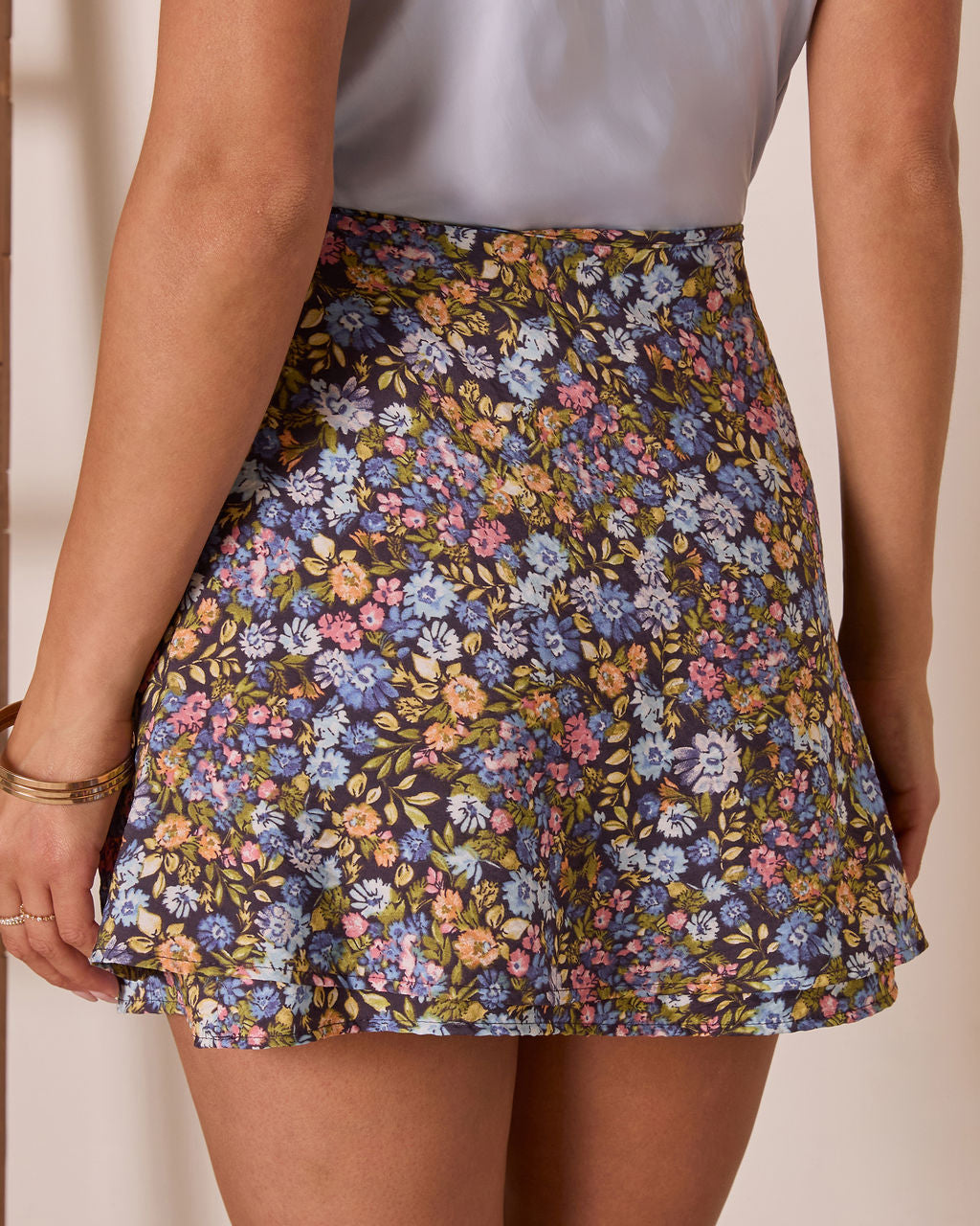 Willow Bloom Floral Wrap Mini Skirt