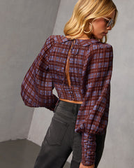 Sundown Boheme Plaid Lace Up Top