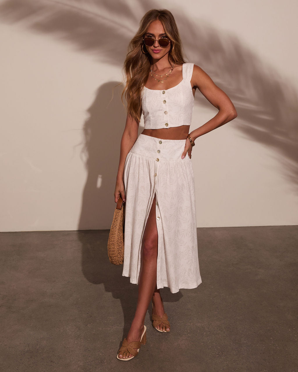 Tropical Chill Palm Midi Skirt