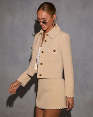 Simple Heritage Contrast Scallop Trim Jacket