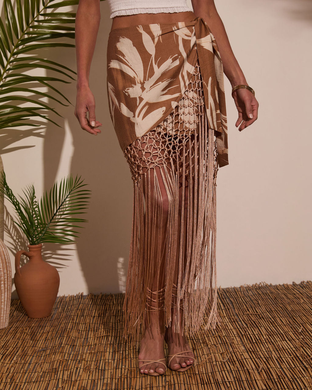 Sunny Views Wrap Fringe Mini Skirt