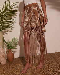 Sunny Views Wrap Fringe Mini Skirt