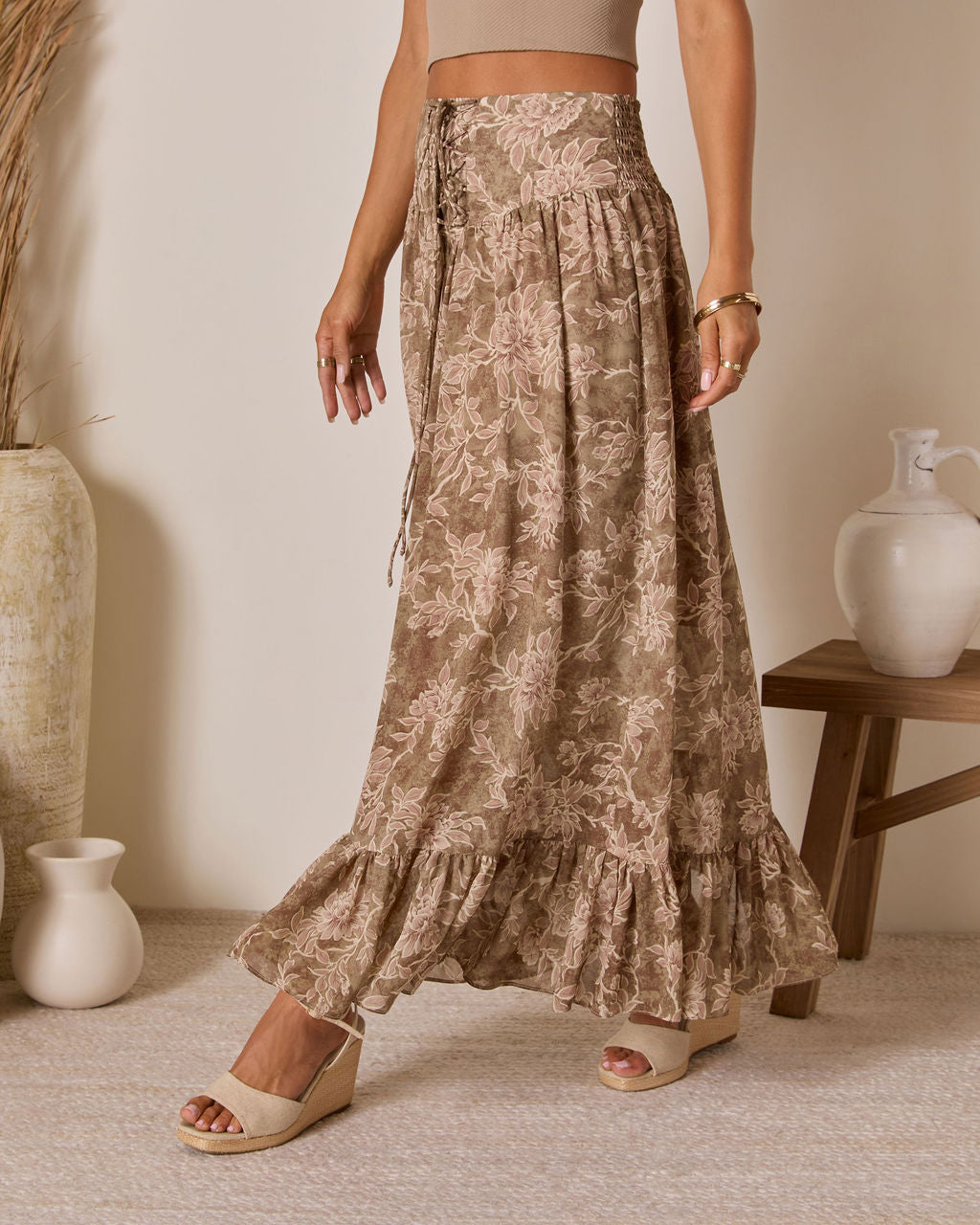 Moonlit Bloom Lace Up Maxi Skirt