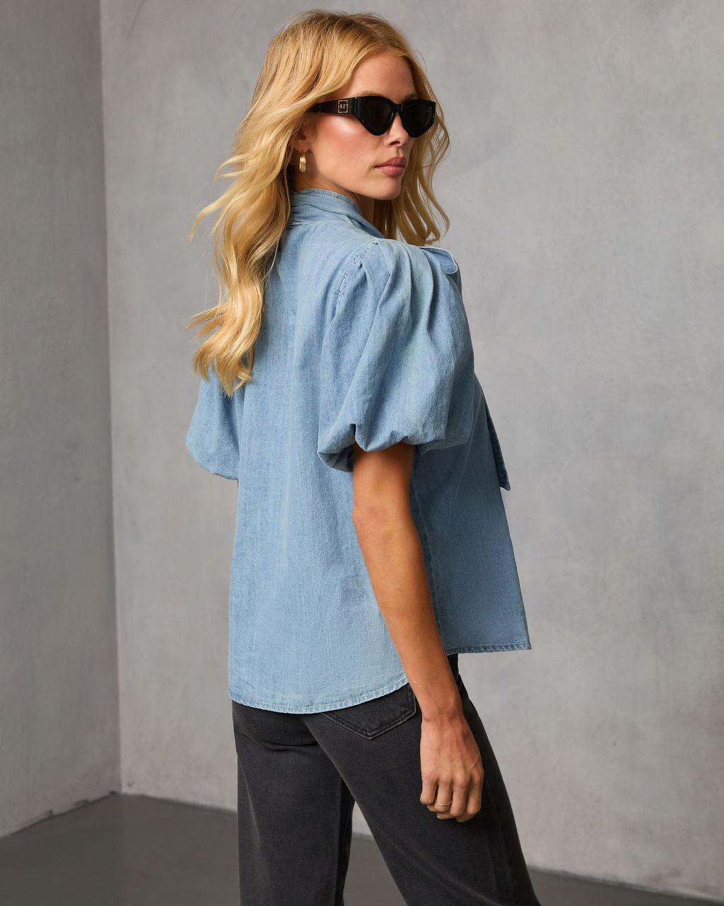 Elms Neck Tie Denim Top