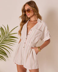 Sunbound Striped Collared Romper