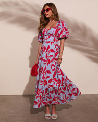 Elisson Floral Puff Sleeve Maxi Dress