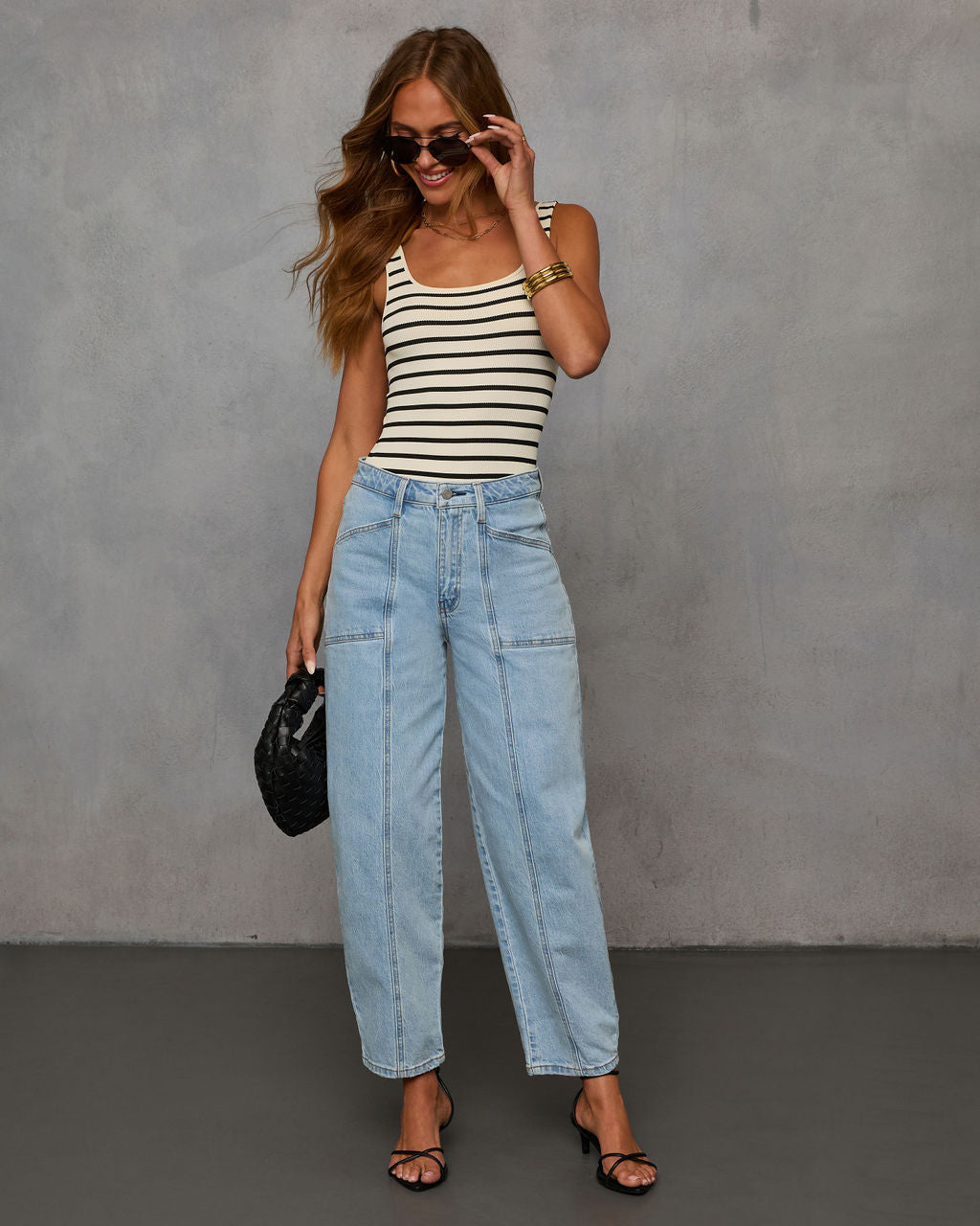 Kasie Stretch Pintuck Barrel Jeans