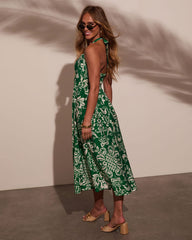 Kaydin Tropical Halter Neck Midi Dress