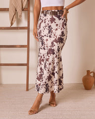 Bronco Heritage Cow Print Belted Maxi Skirt