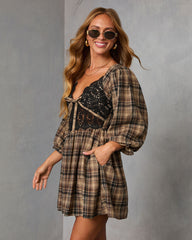Ajah Plaid Lace Bust Mini Dress