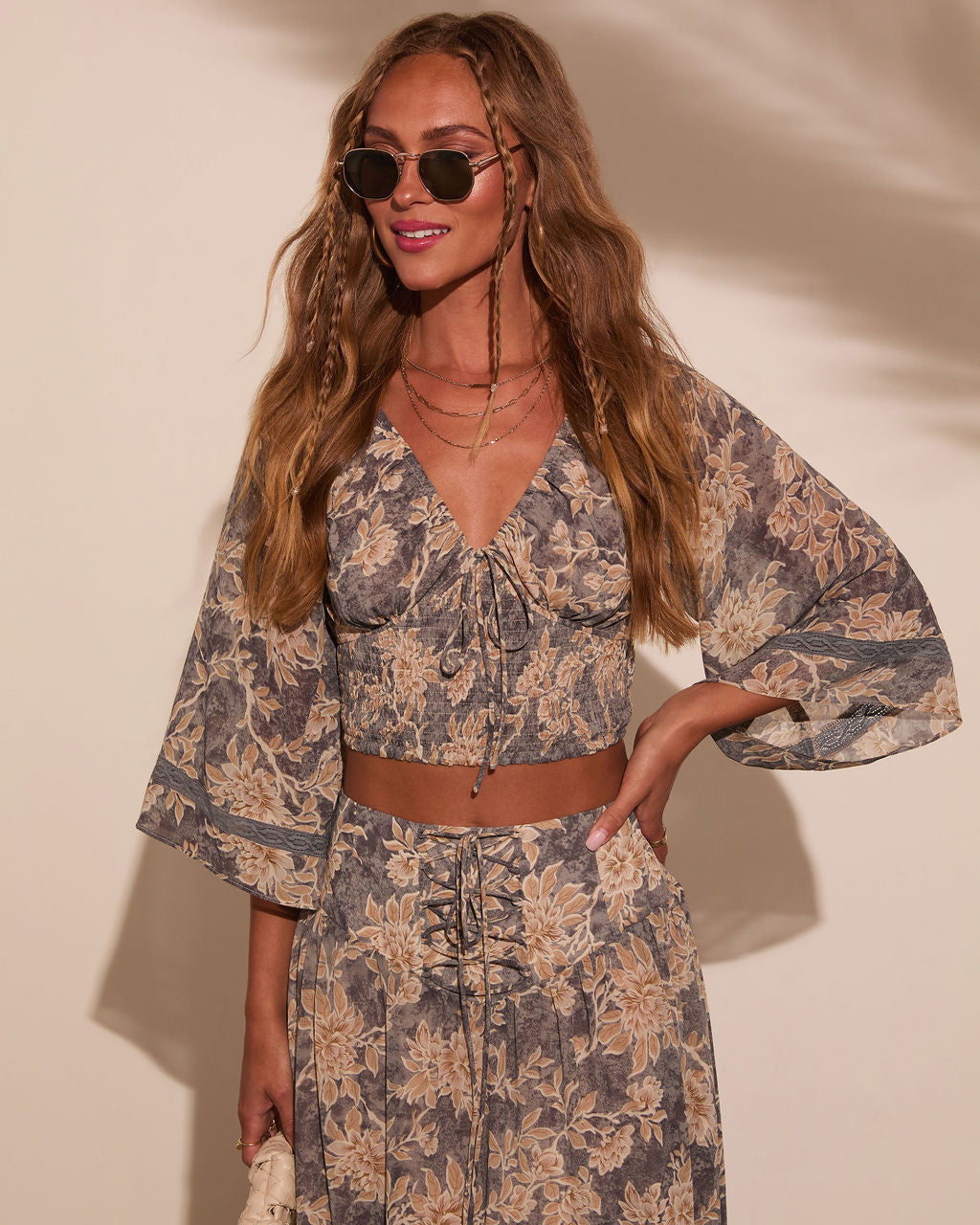 Moonlit Bloom Bust Tie Peasant Top