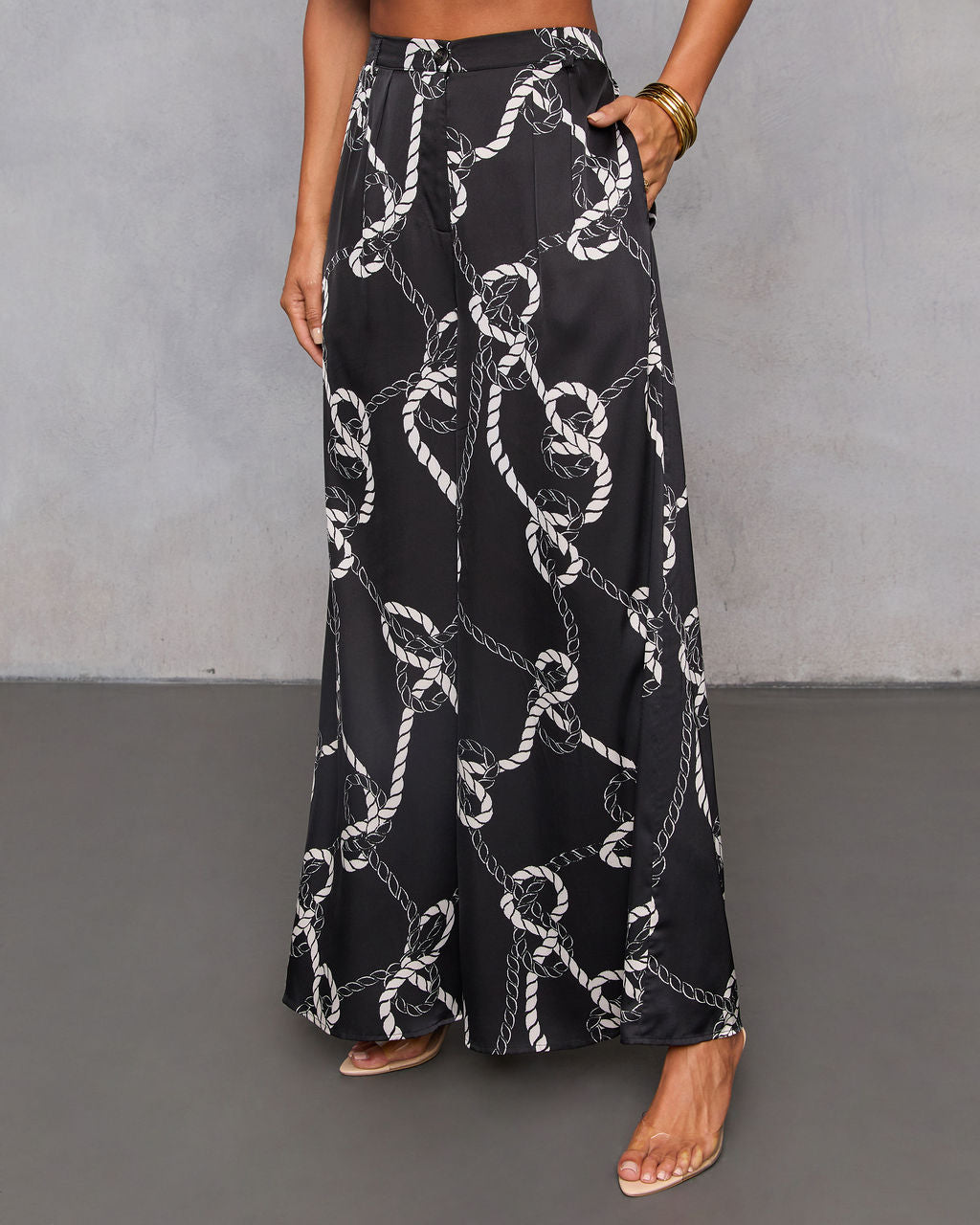 Dennie Printed Satin Wide Leg Pants