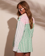 Soft Serve Stripe Color Block Button Down Top