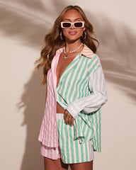 Soft Serve Stripe Color Block Button Down Top
