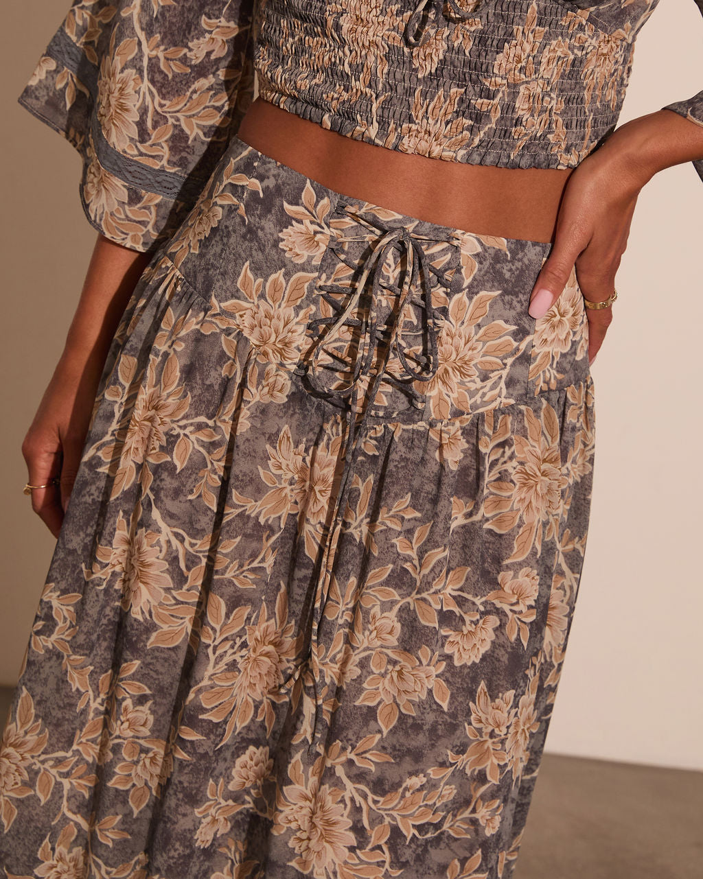 Moonlit Bloom Lace Up Maxi Skirt