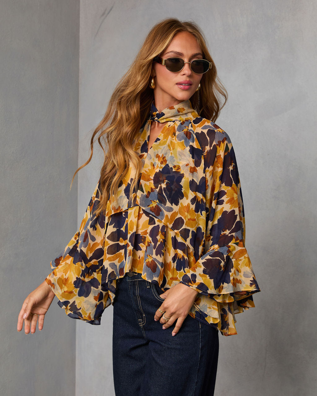 Wildflower Whimsy Printed Mock Neck Top