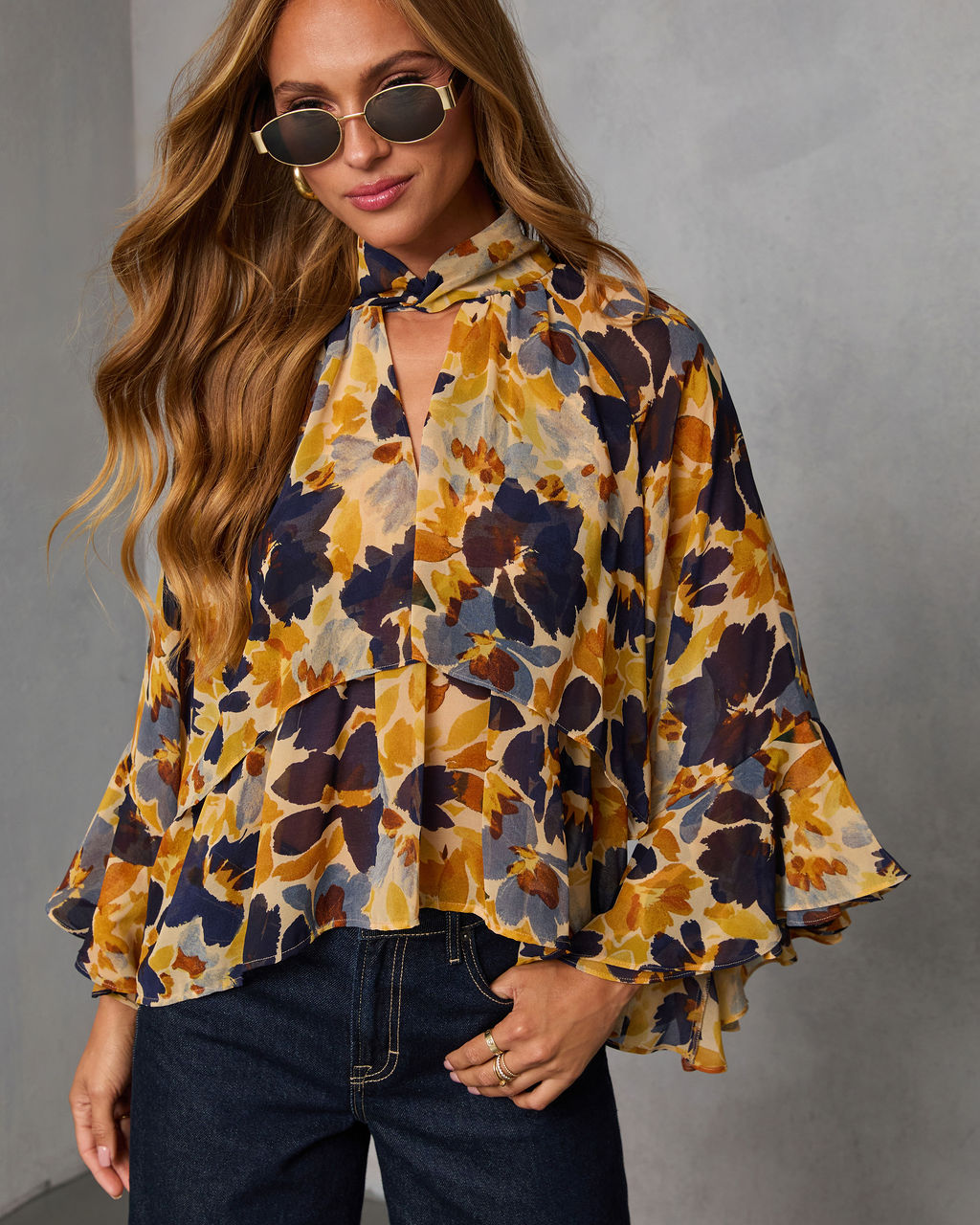 Wildflower Whimsy Printed Mock Neck Top