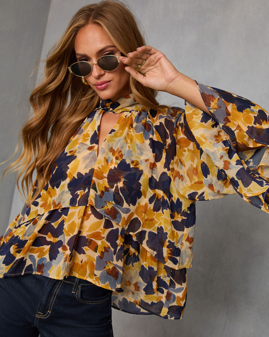 Wildflower Whimsy Printed Mock Neck Top