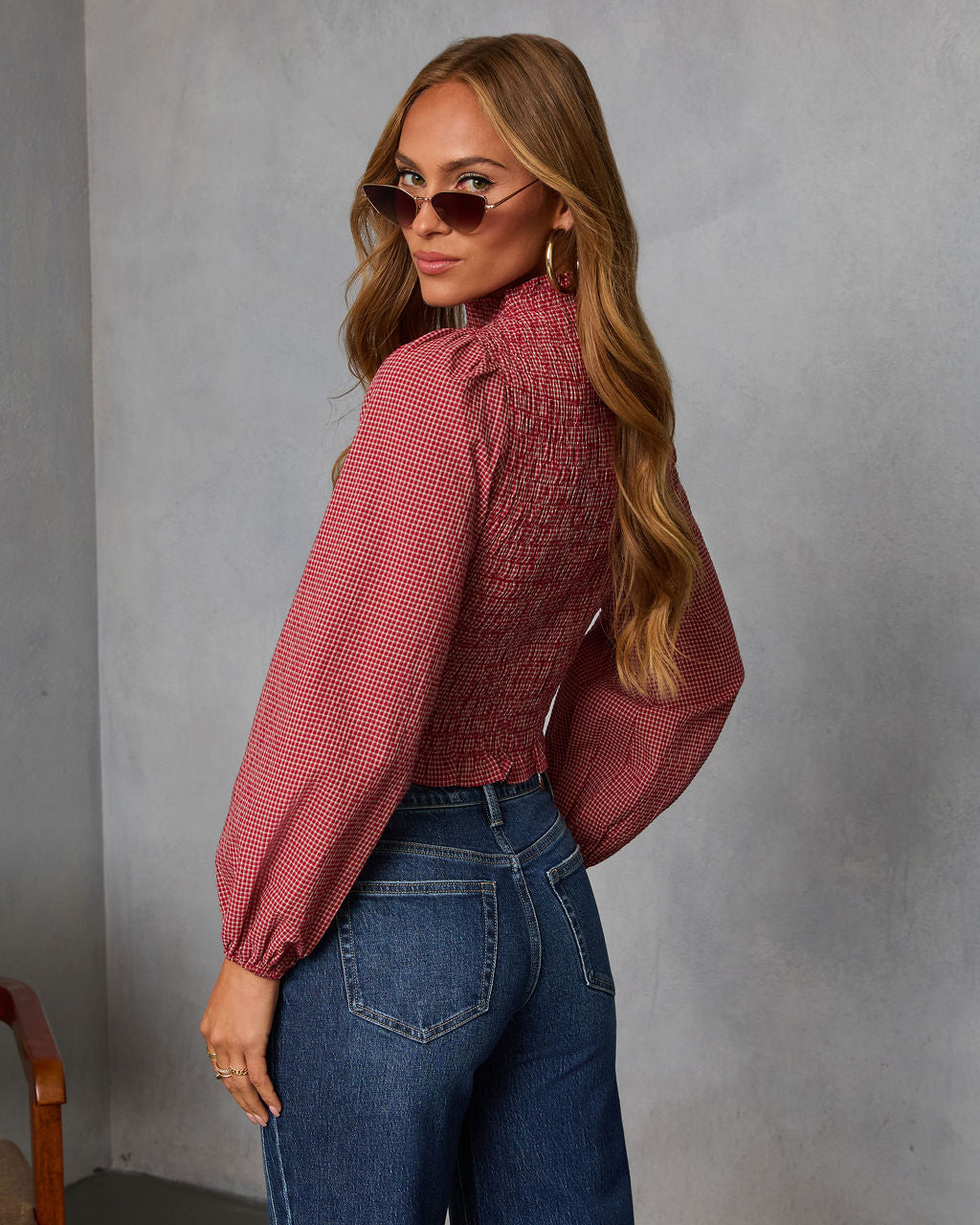 Emberlin Smocked Mock Neck Top