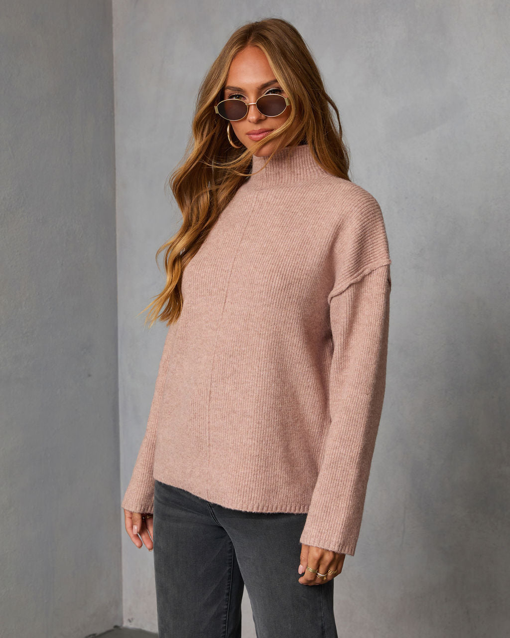 Malia Mock Neck Seamed Sweater