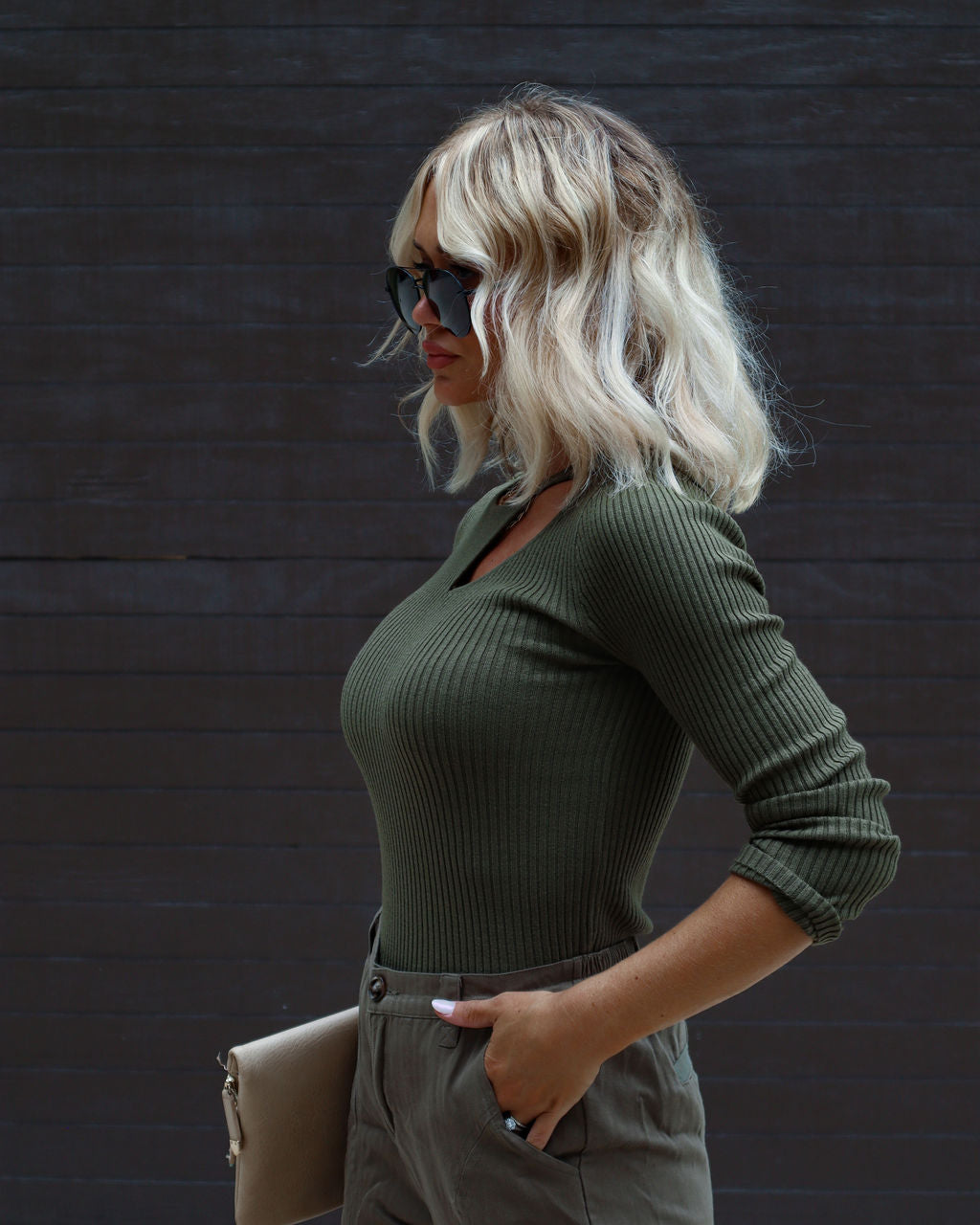 Montclair Cutout Ribbed Knit Sweater Top