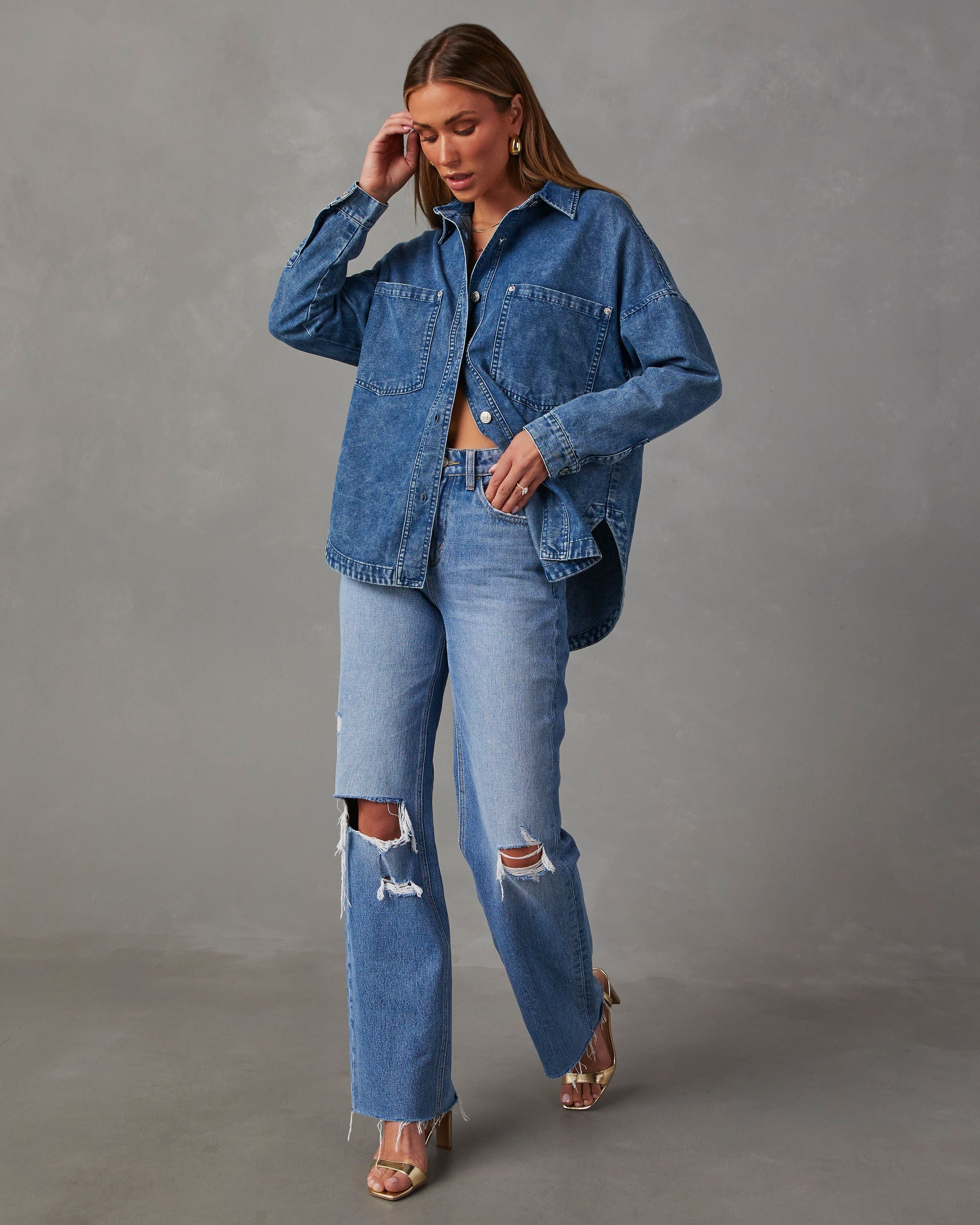 Boardwalk Cotton Blend Vintage Button Down Top