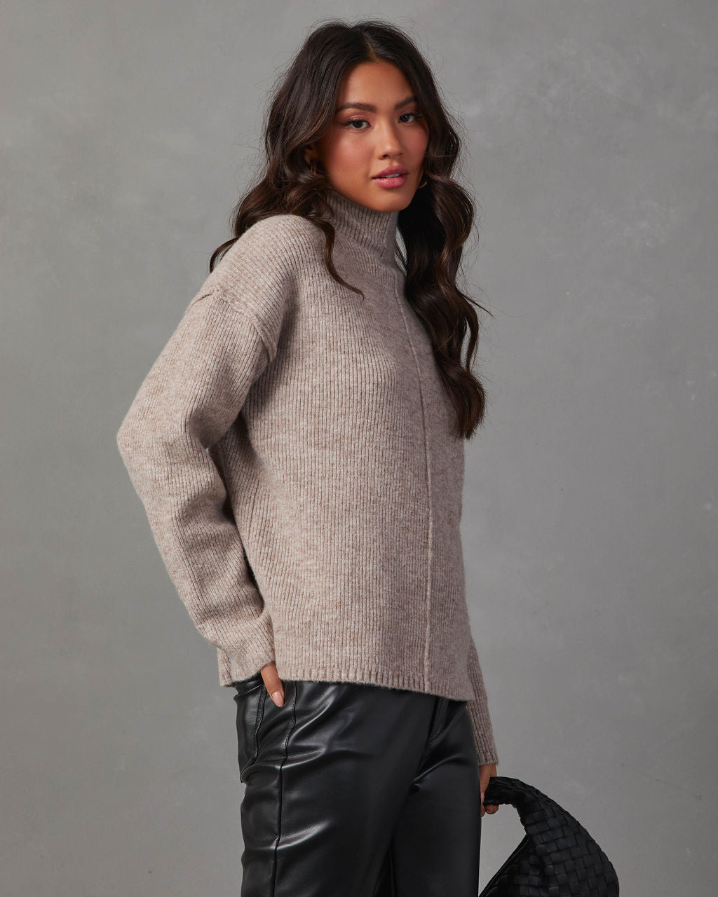 Malia Mock Neck Seamed Sweater