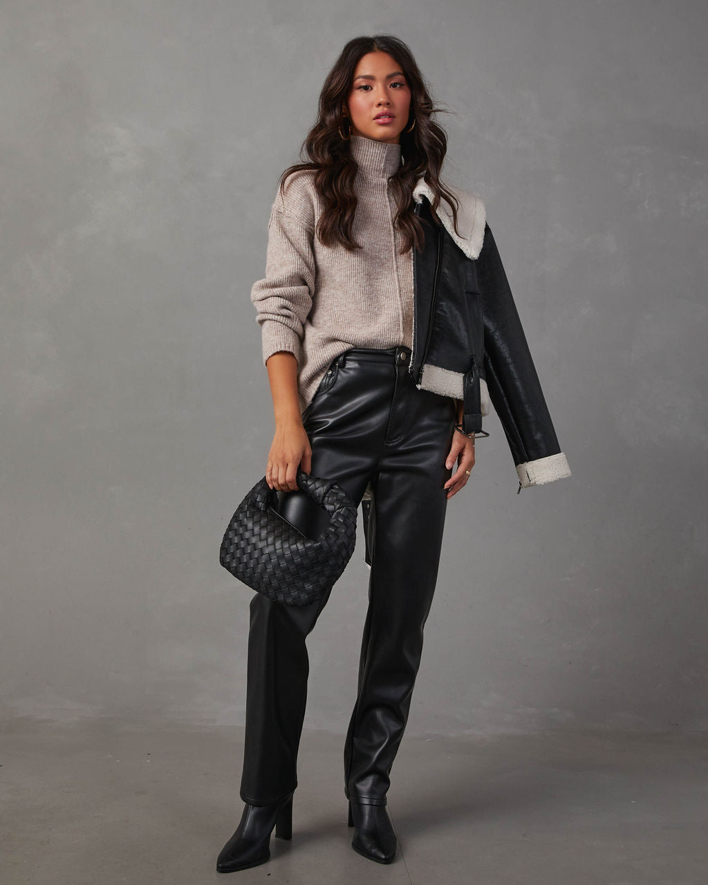 Malia Mock Neck Seamed Sweater